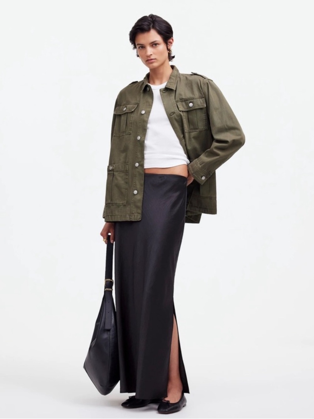 Madewell Satin Maxi Slip Skirt Black 14